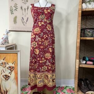 Vintage 90s Floral Maxi Dress Forest Fairy Grunge Whimsy Cottage Whimsigoth M L